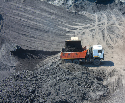 Truck on the loading of coal in coal mine