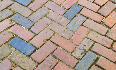 Closeup of brick paving pavers used as a street