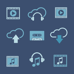 Media and music icon set  