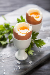 Boiled eggs on marble background