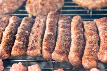 Tasty meat on a barbeque. 