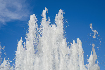 Fountain on the background of the sky, frozen water