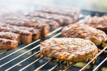 Tasty meat on a barbeque. 