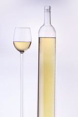 Stretched wine bottle and glass