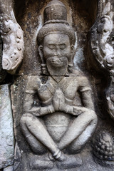 Fototapeta na wymiar Single Bas Relief of Hermit at Preah Khan Temple, Siem Reap