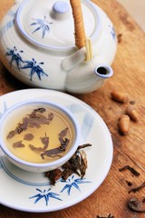 Obraz na płótnie Canvas tea on wood vintage