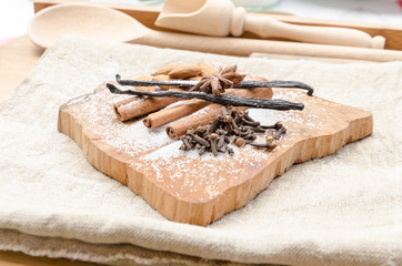 Fototapeta na wymiar aromatic vanilla and cinnamon bark