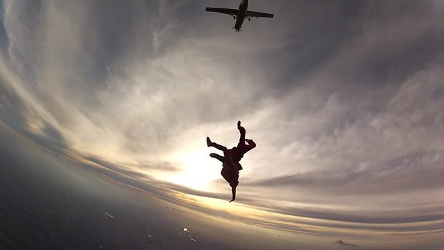 Skydiving student unstable exit from the plane