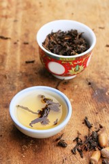 tea on wood vintage