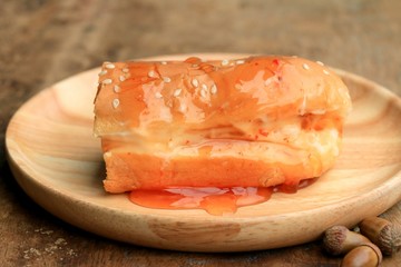 sausage bread on a wooden vintage