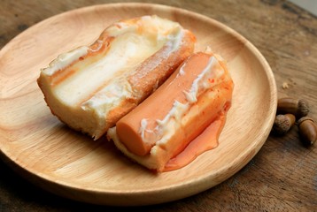 sausage bread on a wooden vintage