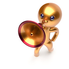 Megaphone man character promotion speaking news golden
