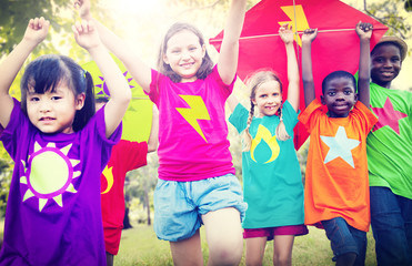 Children Flying Kite Playful Friendship Concept