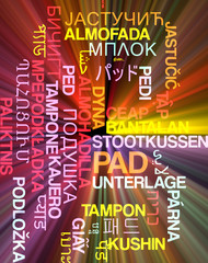 Pad multilanguage wordcloud background concept glowing