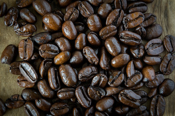 Roasted Coffee Beans on a Wooden Table