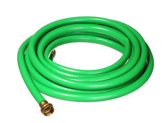 green garden hosepipe isolated on white background