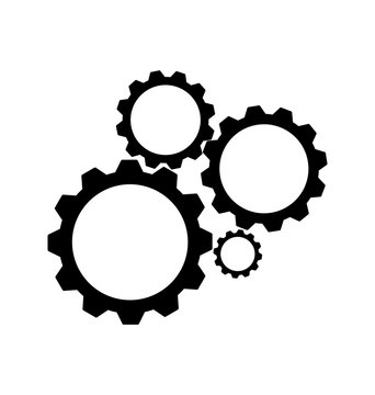 black cogs, gears on white background