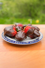 red strawberries in chocolate