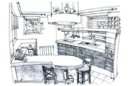 crayon painting illustration of a kitchen