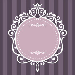 Vintage frame on purple stripe background