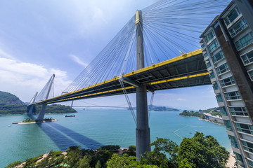 Ting Kau Bridge of Hong Kong at Sunny Day