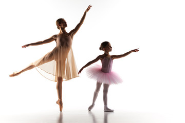 The little ballerina dancing with personal ballet teacher in - obrazy, fototapety, plakaty