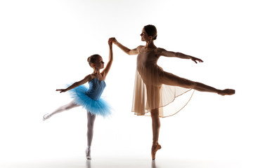The little ballerina dancing with personal ballet teacher in