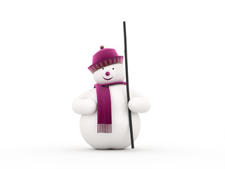 Snowman with pink ribbon rendered isolated