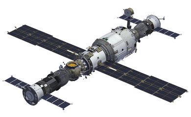 Spacecrafts And Space Station. 3D Model.