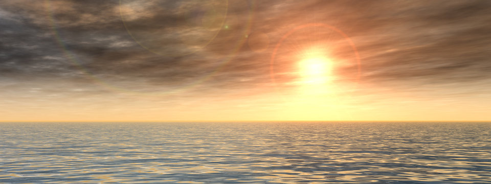 Conceptual sea water and sunset sky banner