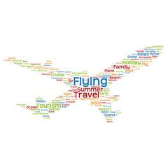 Fototapeta premium Conceptual lifestyle travel or tourism plane word claud
