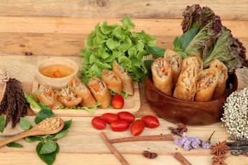 Fried spring rolls traditional for appetizer food.