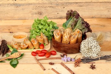 Fried spring rolls traditional for appetizer food.
