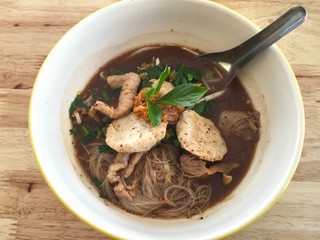 Thai Rice noodle soup with Stewed pork 