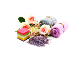 spa with sea salt and mixed fruit soap concept