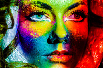 Close up portrait of beautiful fashion woman with color art - 88107348
