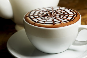 Hot mocha coffee, mocha art coffee.