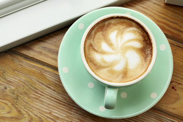 Hot mocha coffee, mocha art coffee.