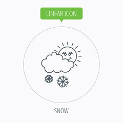 Snow with sun icon. Snowflakes with cloud sign.