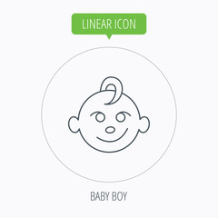 Baby boy face icon. Child with smile sign.