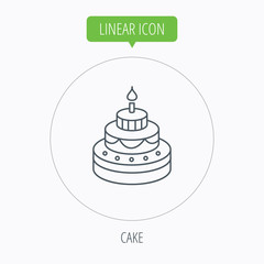 Cake icon. Birthday delicious dessert sign.