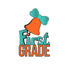 First day of school label with a school bell. 