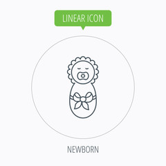 Newborn baby icon. Toddler with bow sign.