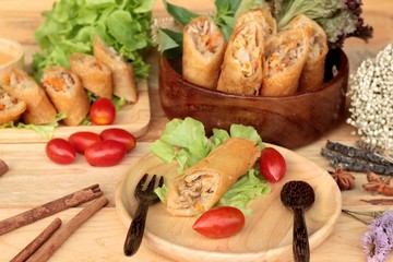 Fried spring rolls traditional for appetizer food.