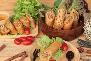 Fried spring rolls traditional for appetizer food.