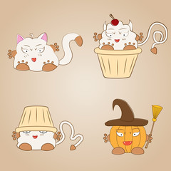 Vector illustration of alive halloween cupcakes