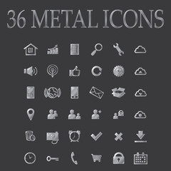 Set of metal web icons for business and communication