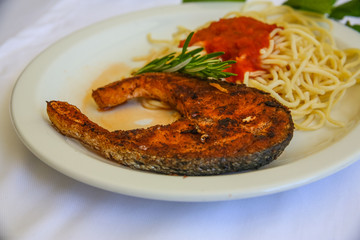 Grilled salmon with pasta