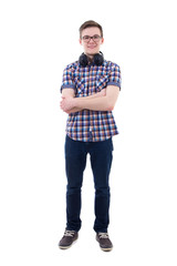 Naklejka premium handsome teenage boy with headphones isolated on white