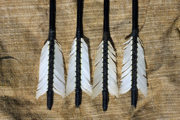 Стрелы лука на мешковине
